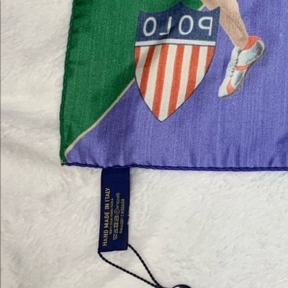 NWT Rare Hand Made 100% Silk Polo Ralph Lauren Marathon Sport Pocket Square - Picture 9 of 9